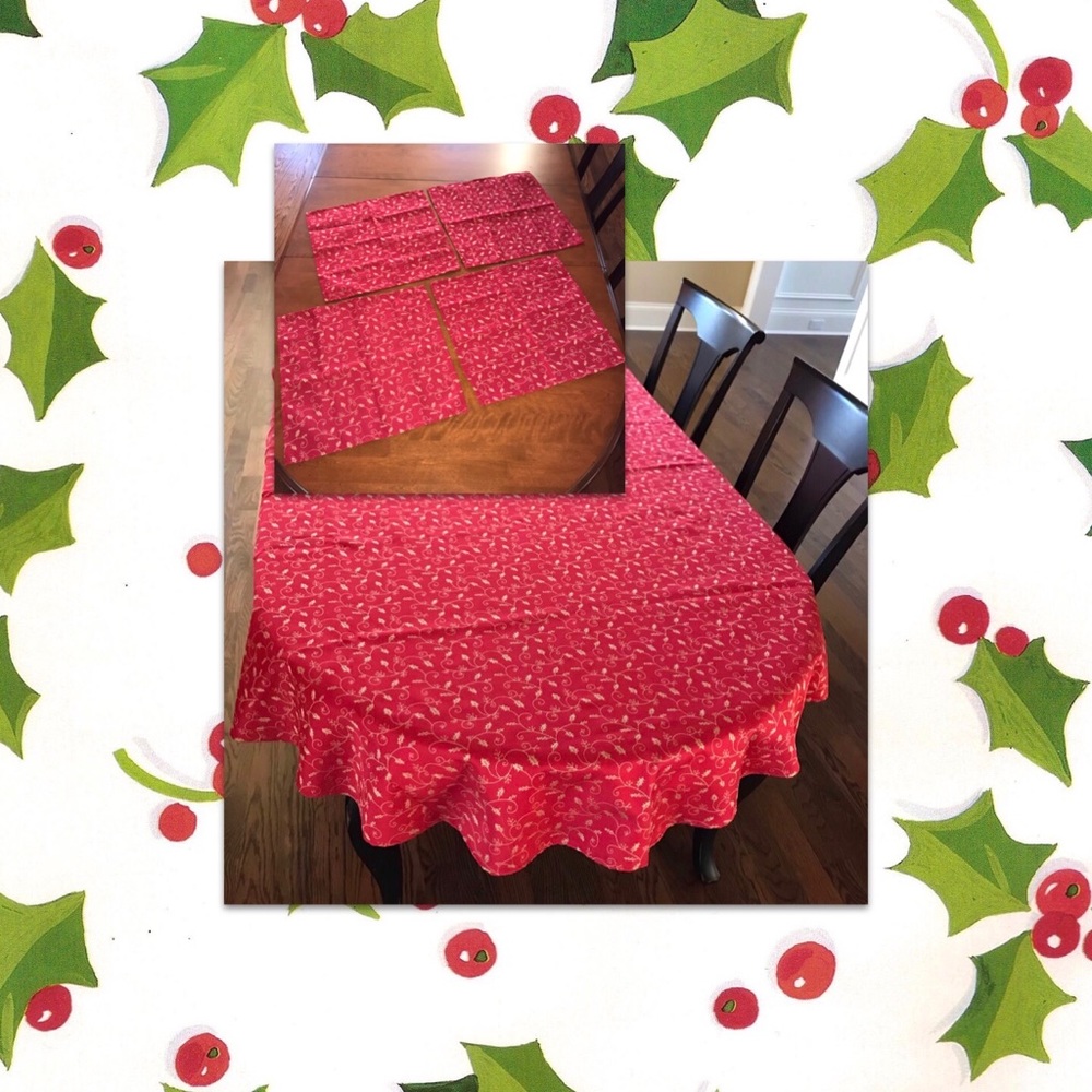 Festive Holiday Holly Red Table Linen Table Cloth